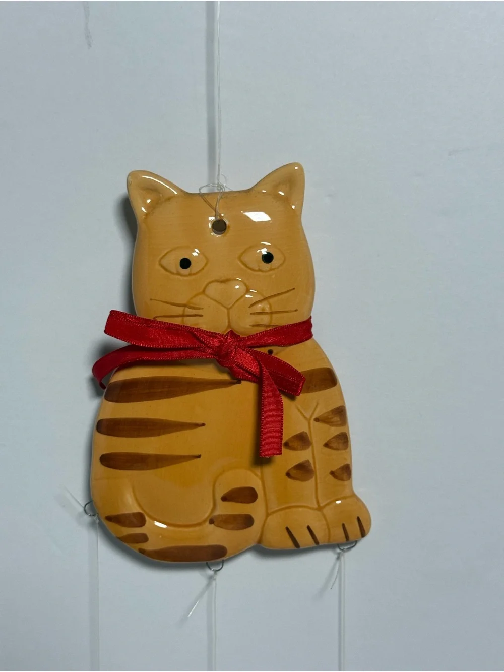 1980s Vintage Cat Family Hand-Painted Ceramic Wind Chime ft.4 Tabby Cats (flaw)